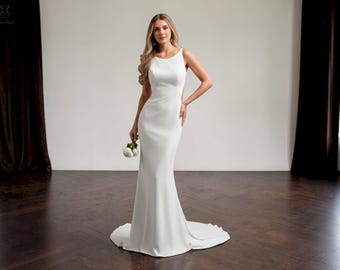 Spaghetti Strap Mermaid Wedding Dress, Side Cutouts, Minimalist Bridal Gown, Sweep Train