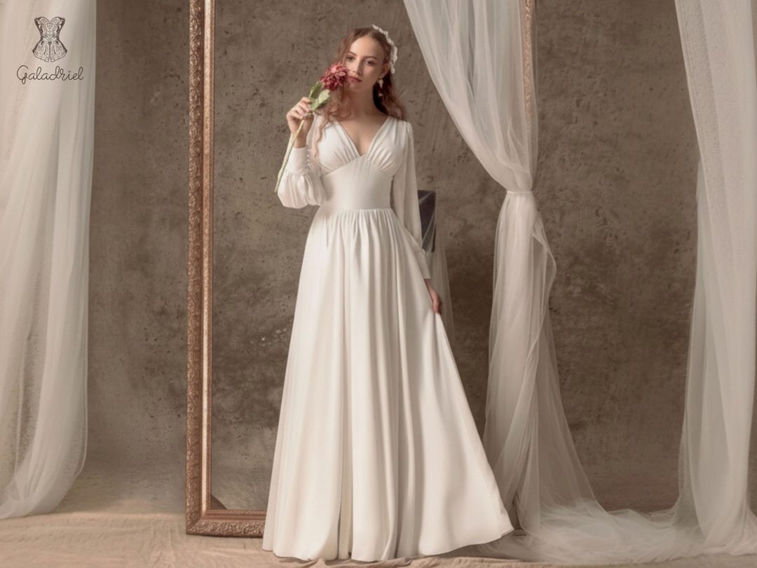 wedding dresses with empire waist Simple Dress: Long Sleeve Bridal Gown Size:UK 16 / US 12 Spell and the Gypsy versatile dress chiffon, empire waist wedding dress The deep v