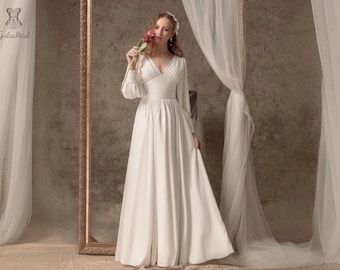 Long Sleeve Low Back Wedding Dress - Etsy