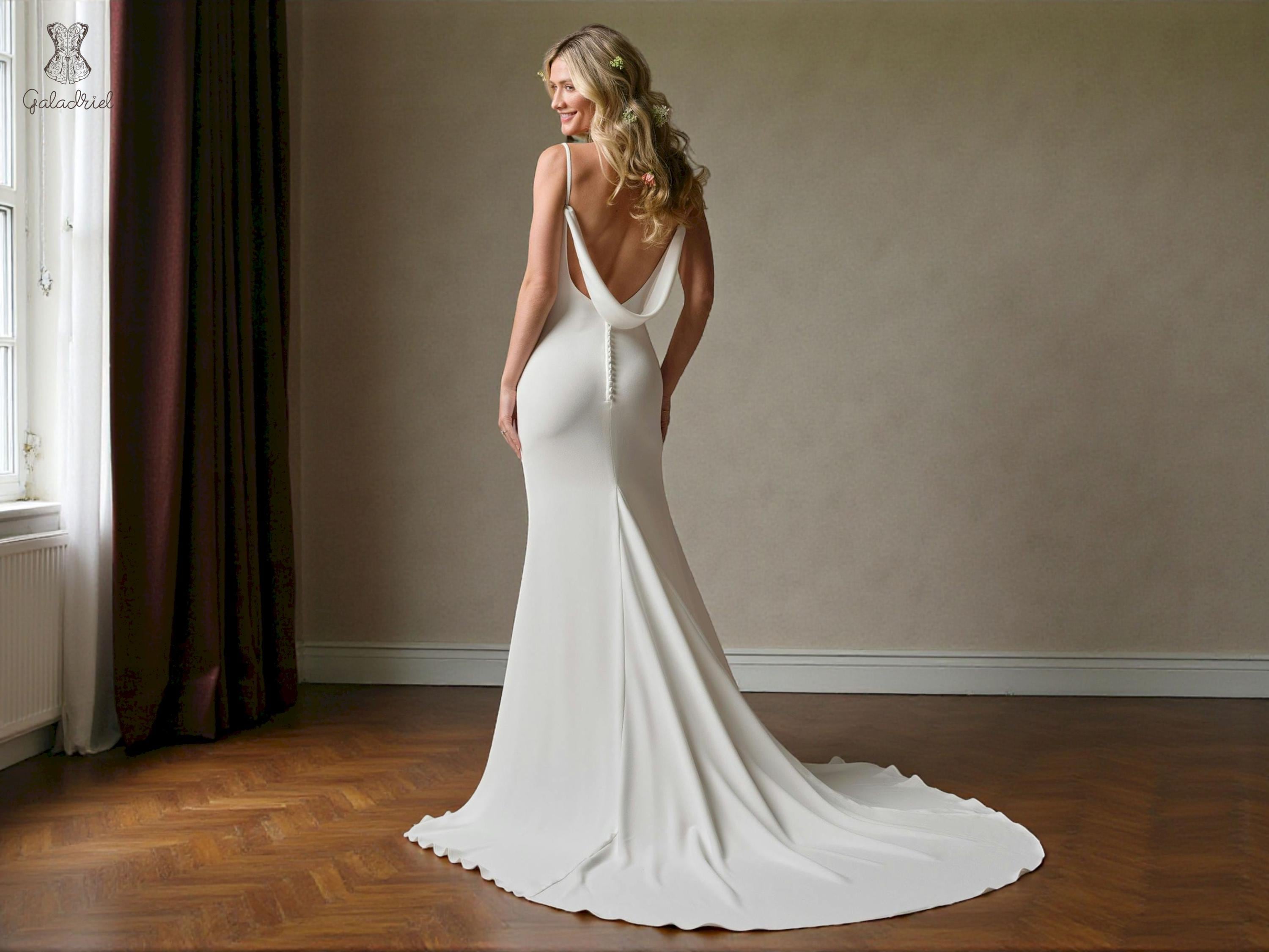 Detachable Cowl Back Bridal Gown