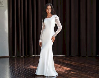 chinese dress ladies Fitted Long Sleeve Lace Bridal Gown by Adrianna Papell 31134