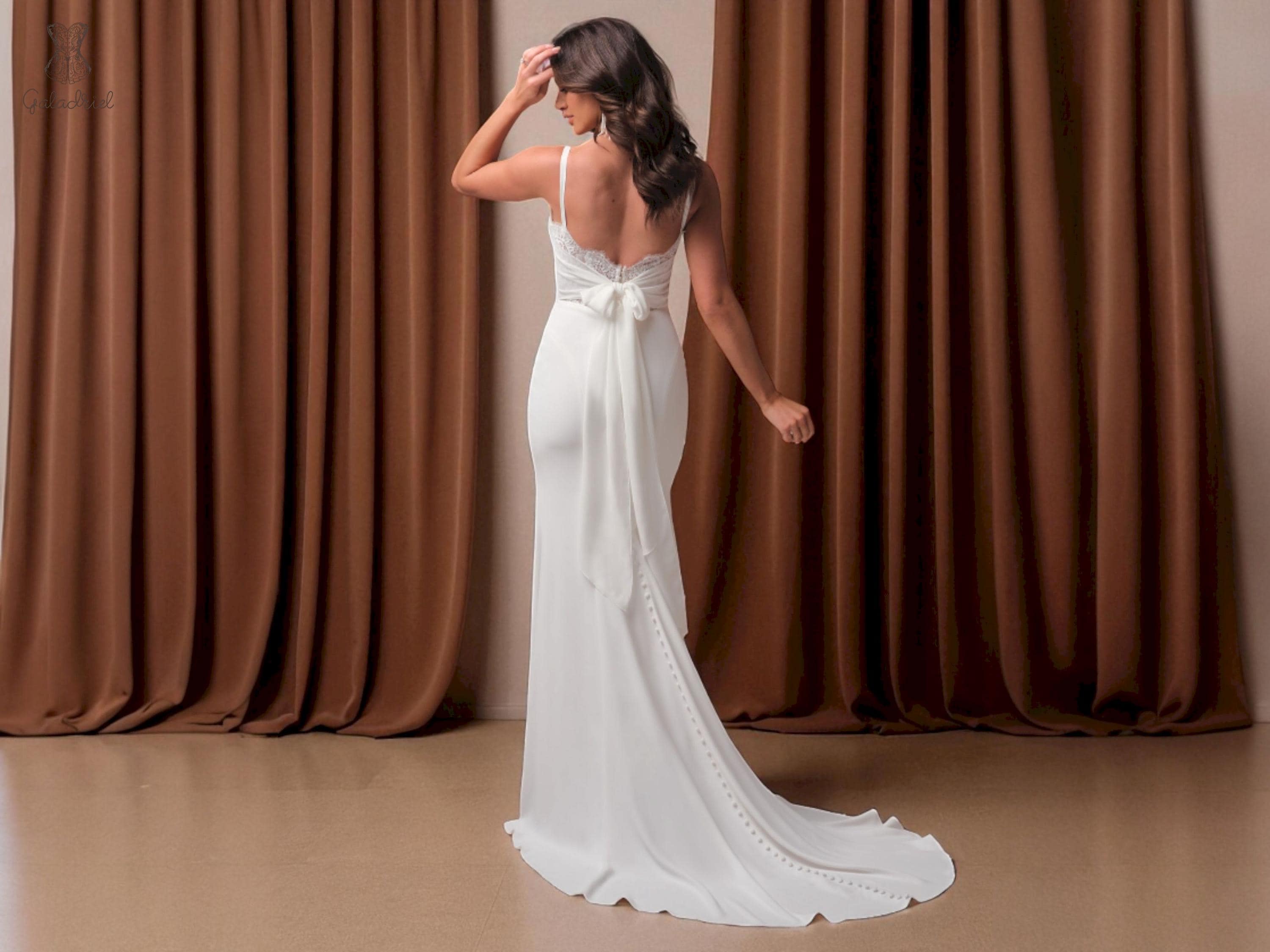 topshop backless dress Topshop Bride Ivory V-Neck Satin Sheath Gown US 6 / UK 10 $650 NEW – Walk  Into Fashion