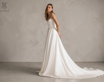 etsy a line wedding dress Satin A-line Wedding Dress| Spaghetti Strap Satin Bridal Gown| Elegant A- line Satin Wedding Gown| Minimalist Satin Wedding Dress