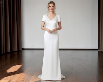 Minimalist Satin Mermaid Wedding Dress, Elegant Open Low Back Tie Back