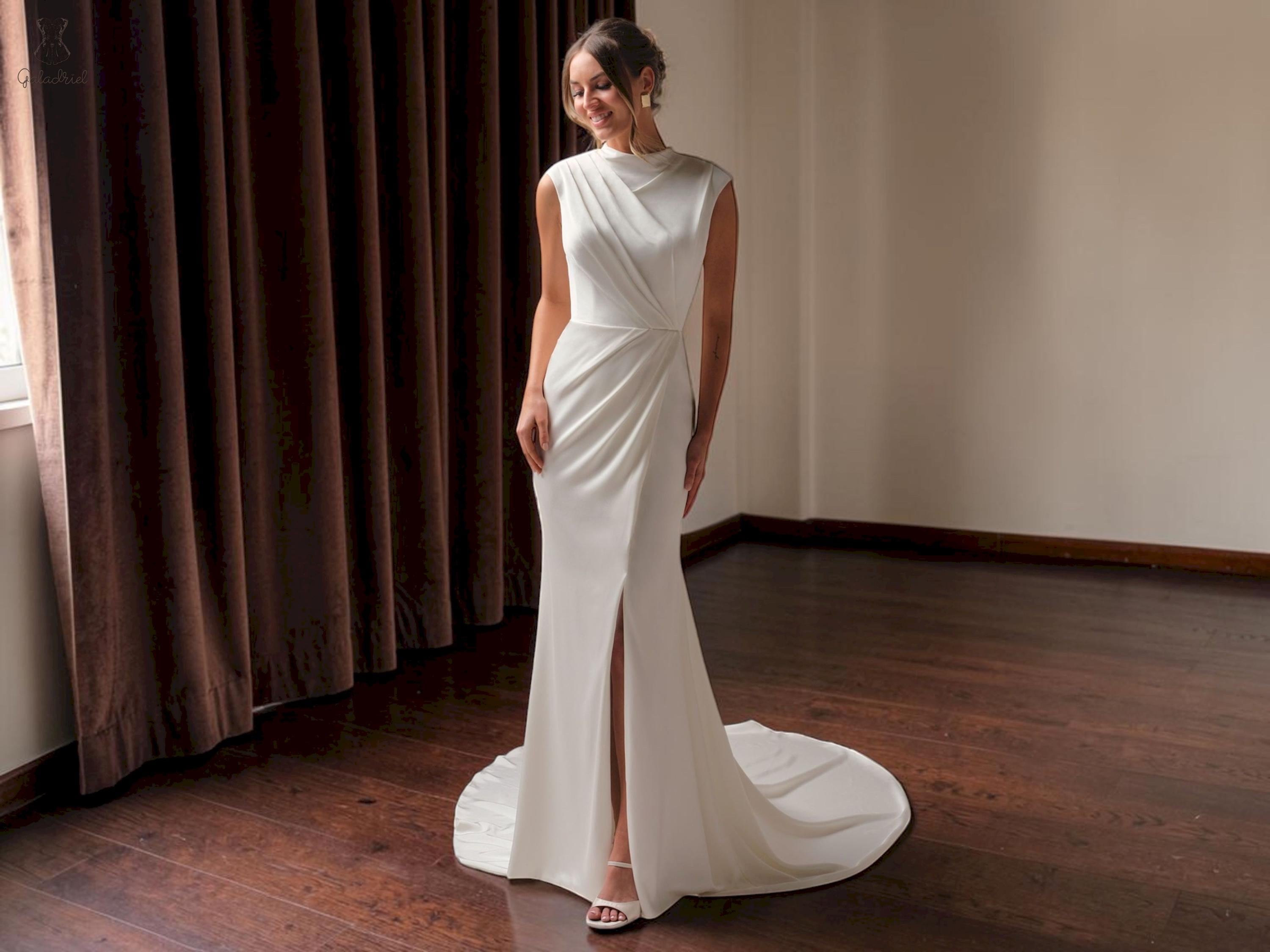 sachin and babi light blue dress High Neck Wedding Dress