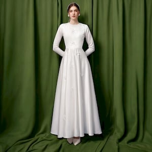 Long Sleeve Simple Wedding Dress, A Line Wedding Dress, Minimalist Wedding Dress, Modest Wedding Dress, Formal Wedding Dress, Bridal Dress.