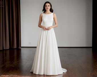 A Line Satin Wedding Dress, Spaghetti Strap Wedding Dress, Elegant Wedding  Dress, Simple Wedding Dress, V Neck A Line Wedding Dress - Etsy