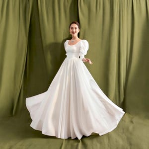 White Wedding Dress, Scoop Neck Wedding Dress, Long Sleeve Wedding Dress, Fishtail Maxi Wedding Dress, Simple and Elegant Wedding Dress.