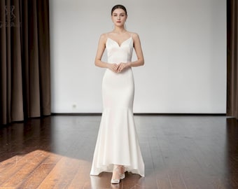 Minimalist Satin Mermaid Wedding Dress, Low Back Bridal Gown