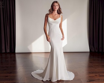 Cowl Back Crepe Wedding Dress - Etsy