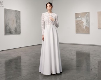 Long Sleeve Lace Wedding Dress, Modest Modern Bridal Gown