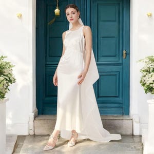Simple Midi Wedding Dress, Open Back Bowknot Wedding Dress, Rustic Wedding Dress, Casual Wedding Dress, Engagement Dress, Bridal Gown.