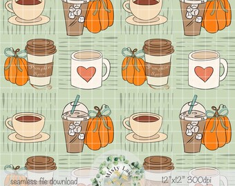 Especias de calabaza/patrón de otoño dibujado a mano, PNG sin costuras/patrón de sublimación/papeles digitales/patrones de superficie/300 DPI/uso comercial, otoño/calabaza