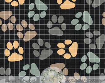 Paw prints seamless pattern hand drawn PNG instant download digital paper sublimation fabric surface design dog lover seamless file