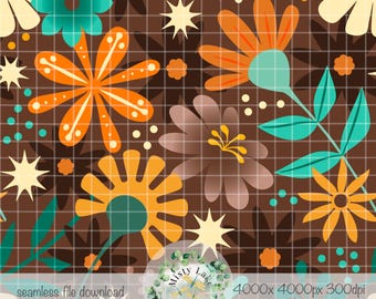 Patrón sin costuras de flores maravillosas dibujadas a mano PNG descarga instantánea papel digital sublimación diseño de superficie de tela archivo retro