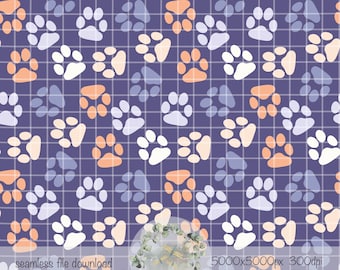 Paw prints seamless pattern hand drawn PNG instant download digital paper sublimation fabric surface design dog lover seamless file