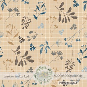 Modern wild flowers seamless pattern hand drawn PNG instant download digital paper sublimation fabric surface design feminine floral file