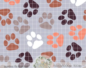 Paw prints seamless pattern hand drawn PNG instant download digital paper sublimation fabric surface design dog lover seamless file