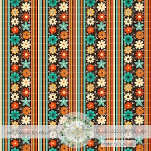 Retro bloemen streep ontwerp van het oppervlak vintage jaren 70 handgetekende PNG instant download digitale papier sublimatie stof grillige bestand