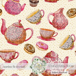 Tea Time seamless pattern hand drawn PNG instant download digital paper sublimation fabric surface design seamless file