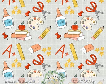 Ritorno a scuola/materiale scolastico disegnato a mano PNG senza soluzione di continuità/file per sublimazione/carte digitali/motivi di superficie/300 DPI/download immediato/commerciale/