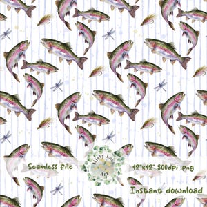 Rainbow trout/hand-drawn gone fishing/sublimation file/digital papers/surface patterns/300DPI/instant download/commercial/