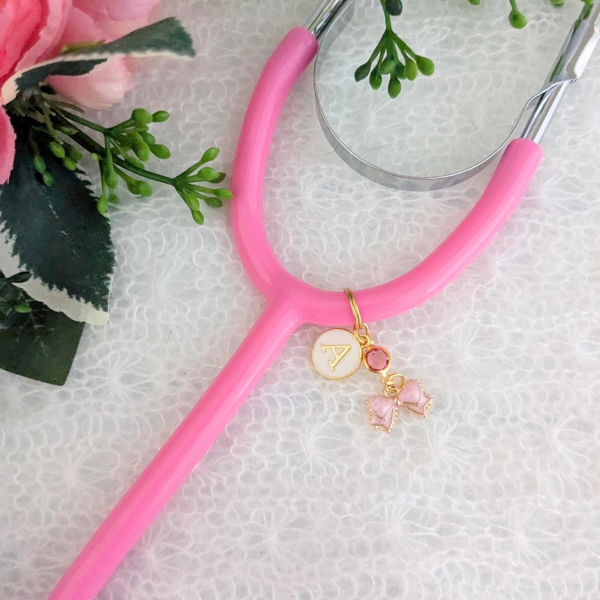 Stethoscope Charm Pink Bow Coquette Nursing Student Graduation Gift For Medical Doctors Personalized Stethoscope Charm For Nurses