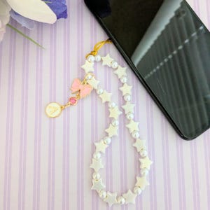 Phone Charm Strap With Stars and Pink Coquette Bow, Coquettecore Phone Wrist Strap, Wrist Lanyard For Phone, Personalized Gift For Her
