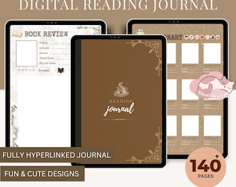 Digital Reading Journal, Hyperlinked Reading Journal, Soft Brown, PDF for iPad & Tablet, Goodnotes, Productivity Journal, Brown Journal