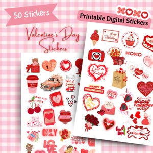 Valentines Day Printable Stickers, Digital Stickers, Coquette Valentines Stickers, Valentines Stickers PNG, Kawaii Sticker Packs