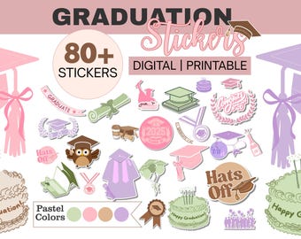 Pastel graduation stickers, boho graduation clip art, graduation planner clipart, scrapbook stickers graduation, class of 2025 clipart