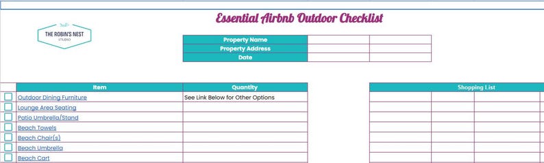 Essentials PAKET Checklista/Klickbar köplista för Airbnb, STR, VRBO-värd (.xlsx-format) bild 3