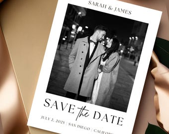 Simple Save The Date, Minimal Black and White Card Invite, Elegant Save Our Date Invitation, Printable Save the Date Digital Template