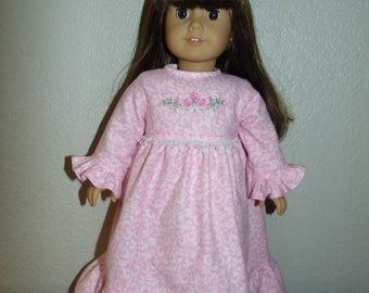 18-inch Doll Clothes -- Pink and White Print Flannel Nightgown