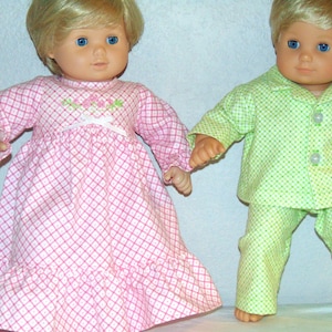 15-inch Girl/Boy Doll Clothes -- Pink & Green Geometric Print on White Nightgown (Girl) and Pajamas (Boy)