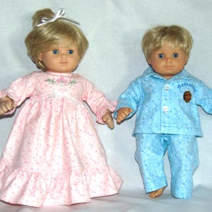 15-inch Girl/Boy Doll Clothes -- Matching Stars Print - Pink Nightgown & Blue Pajamas