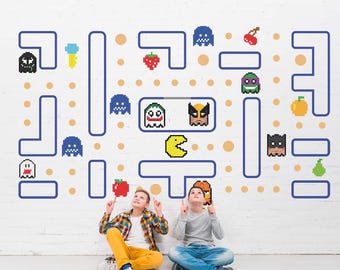 Pac-man Wall Decal Avengers Wall Sticker Maze Game Wall Art Arcades Wall Mural Jocker Wall Decal For Boy Room Decal Children Room Decal
