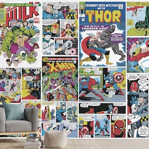 Avengers Comic Wallpaper Superheroes Wall Decal Wall Sticker Captain America Wall Art Comic Wall Decal For Boy Room Decal Kid Room Decal