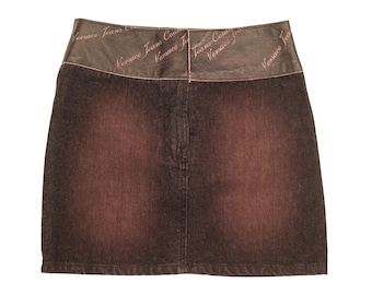 Versace Jeans Couture Stretch Denim Leren Minirok / Vintage Versace roze rok uit de jaren 1990-2000