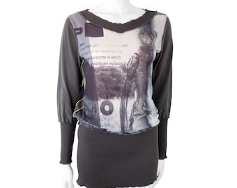 Cop Copine Tuniek met lange mouwen Y2k Vintage 90s/2000s Mini-jurk met lange mouwen / Grafische top met rits aan de zijkant