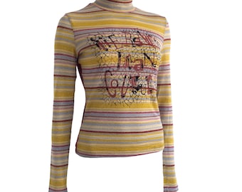 Versace Jeans Top met visnetrug / Y2k Versace gestripte Top jaren 90 - 2000