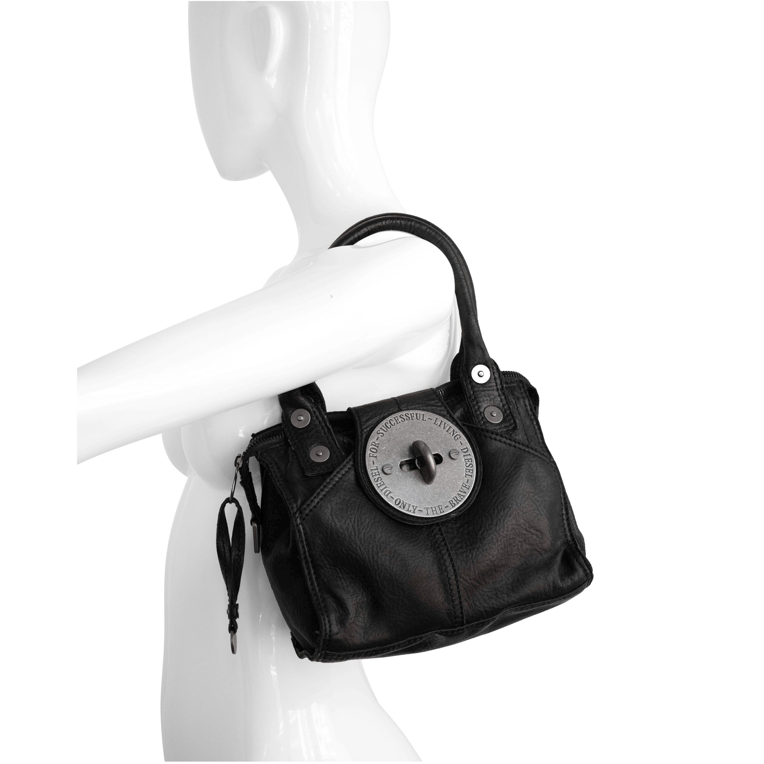 バッグ DIESEL LEATHER MINI BOSTON BAG Diesel Black Leather Vintage Mini Handbag – Rare “for Successful