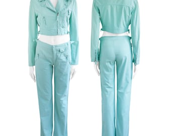 Moschino Jeans Twin Set inklusive Crop Jacke und Hose / Mintgrün 90er - 2000er Y2K