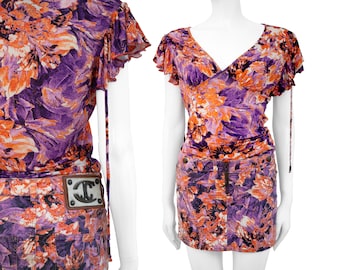Just Cavalli Twin Set inklusive Jeansrock und Top / Y2k Roberto Cavalli Blumenset 2000S Vintage