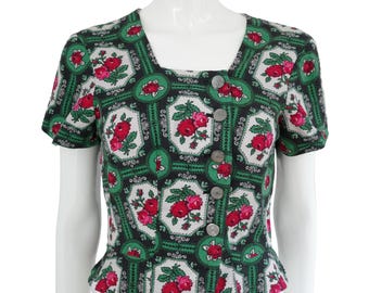 Vintage top peplum Romantische top Cottagecore jaren 80 Handgemaakt uniek stuk