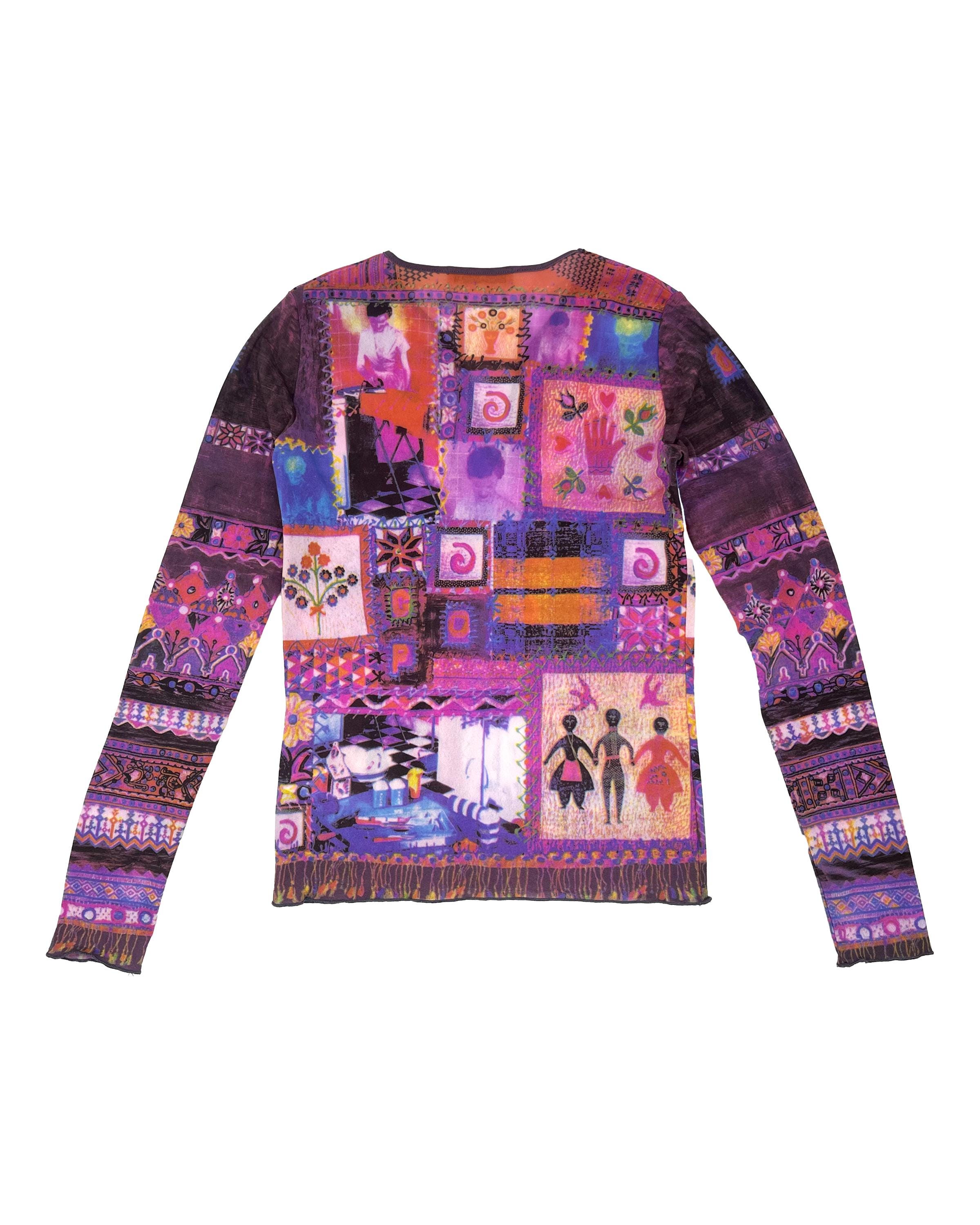 COP COPINE Paris Mesh Vintage Top – Psychedelic Patchwork Print