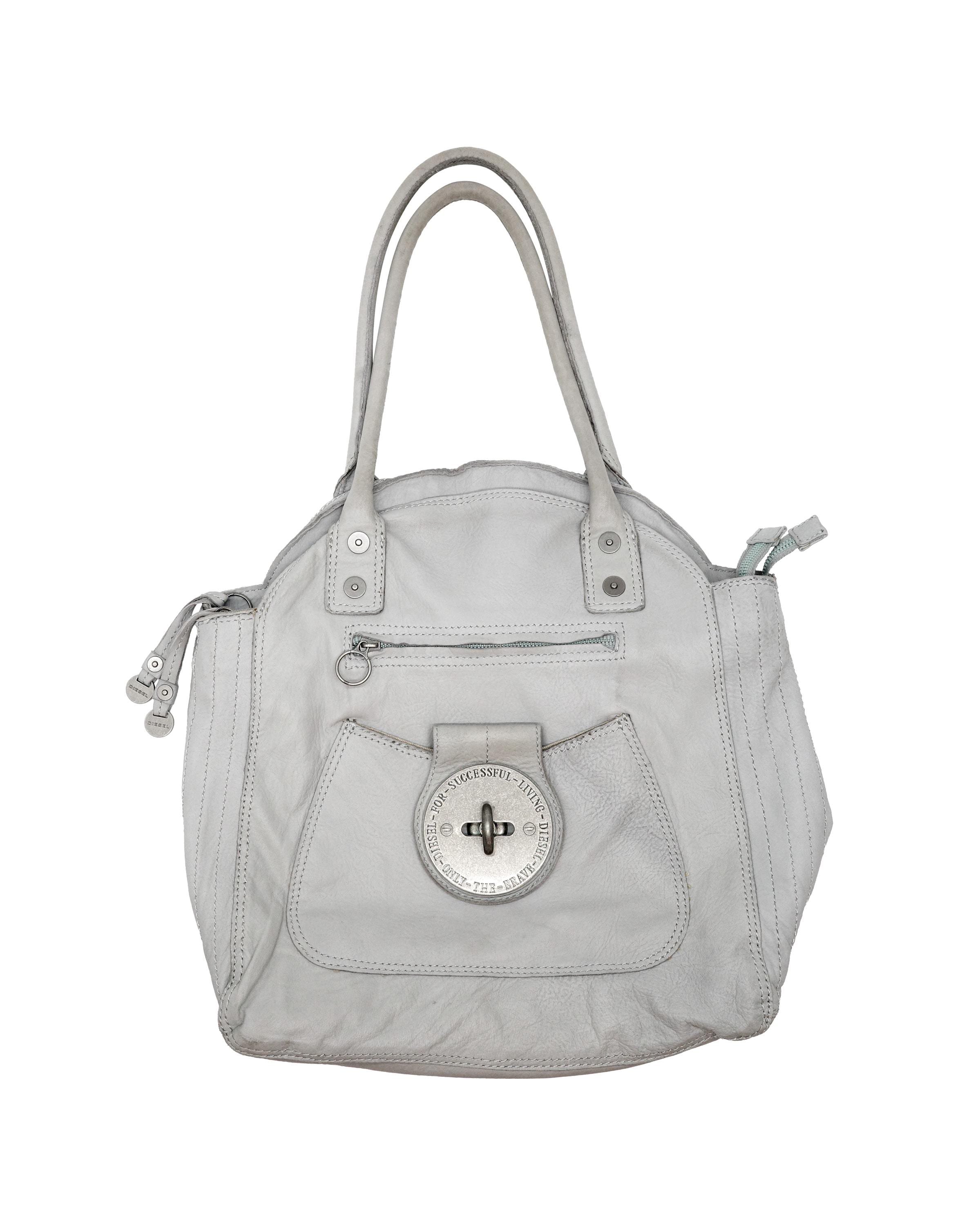 Diesel Genuine Leather Gray Handbag - Authentic Designer Tote Bag