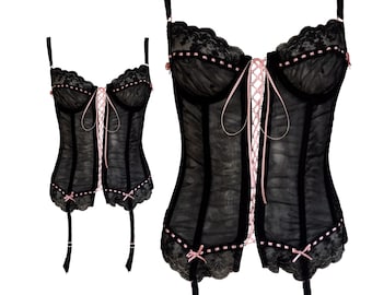 Roberto Cavalli NWT Underwear Bustier/ 2000s Roberto Cavalli lingerie top versierd met roze linten NIEUW met kaartjes Y2k