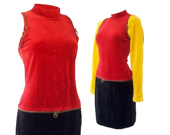 Moschino Jeans velours panelen rits jurk 90s / Afneembare Moschino Jeans jurk
