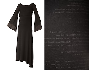 Cop Copine Coding Mesh Kleid/ 1990er-2000er Vintage Feenkleid aus Stretch-Baumwolle und rotem und schwarzem Mesh Y2K Asymmetrischer Maxi Programmierer